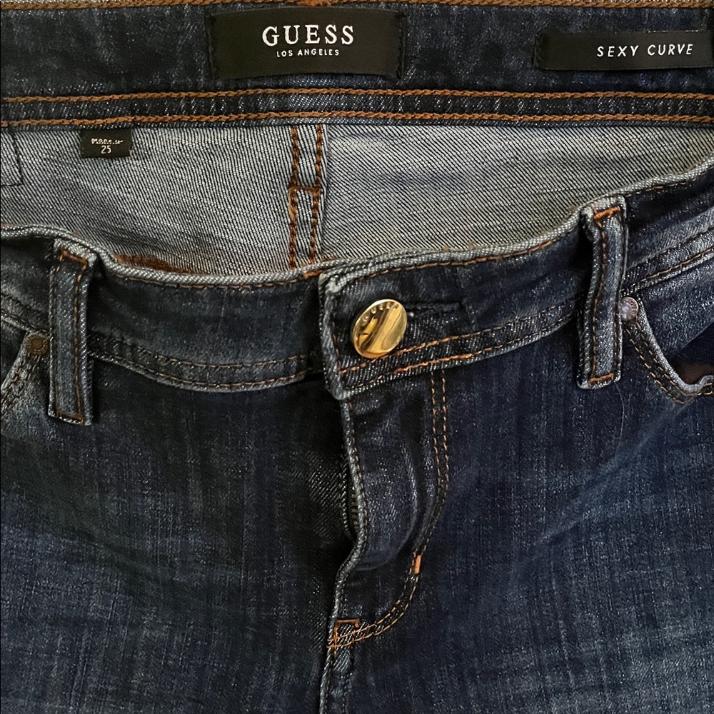 GUESS Women's Dark Blue Skinny Distressed Jeans - Picture 2 of 6
